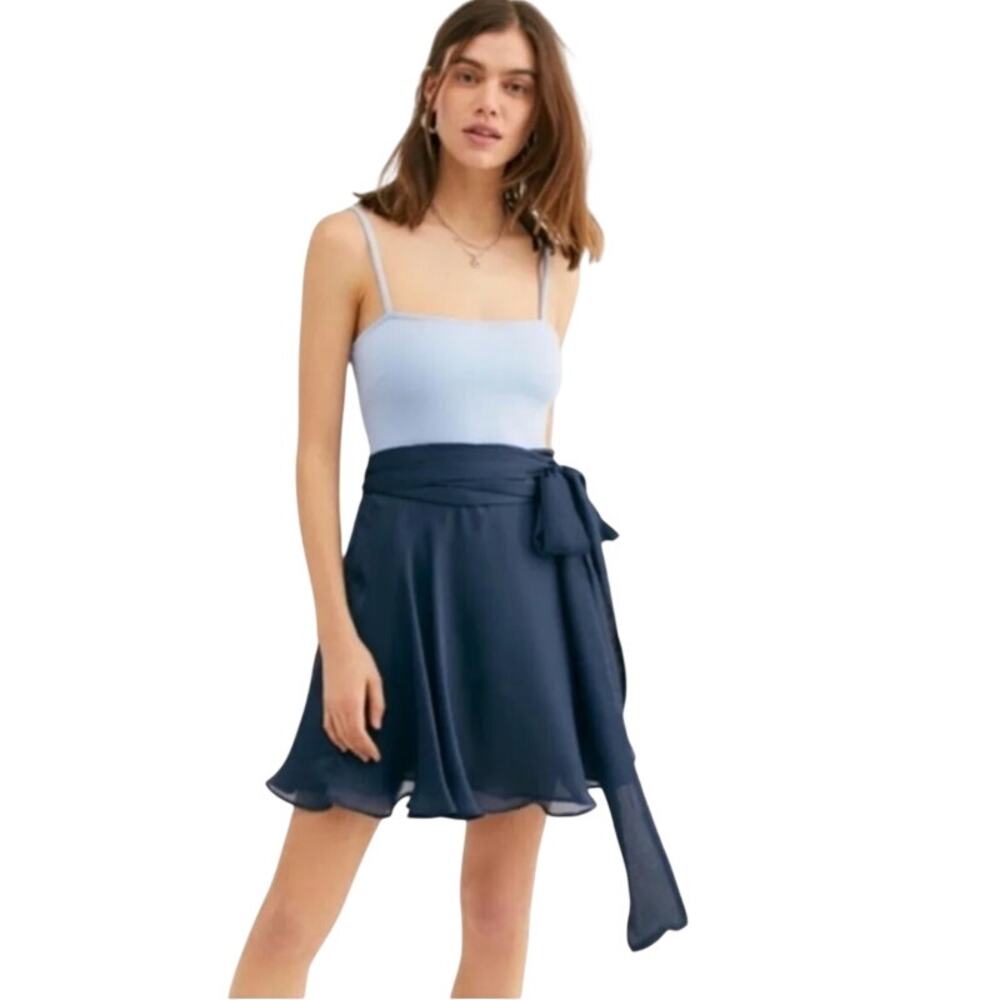 Free People KAS Skater Mini Skirt Navy Blue Marlin Faux Chiffon - Size XS